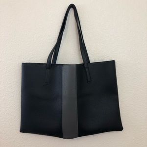 Vince Camuto black gray stripe leather tote pocket